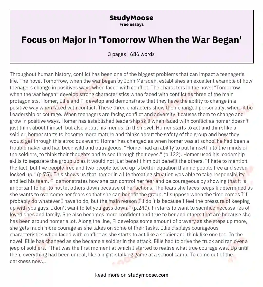 Focus on  Major in 'Tomorrow When the War Began' essay