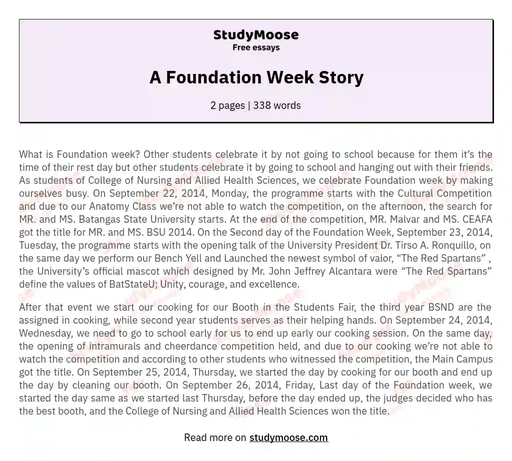 A Foundation Week Story essay