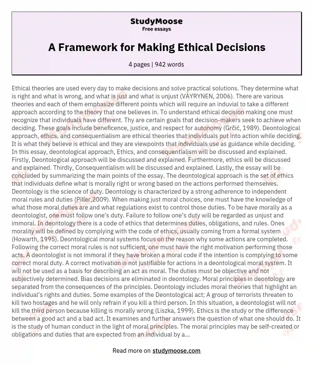 A Framework for Making Ethical Decisions essay