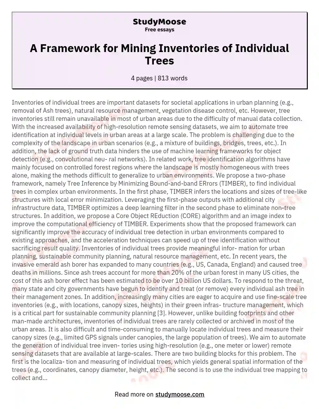 A Framework for Mining Inventories of Individual Trees essay