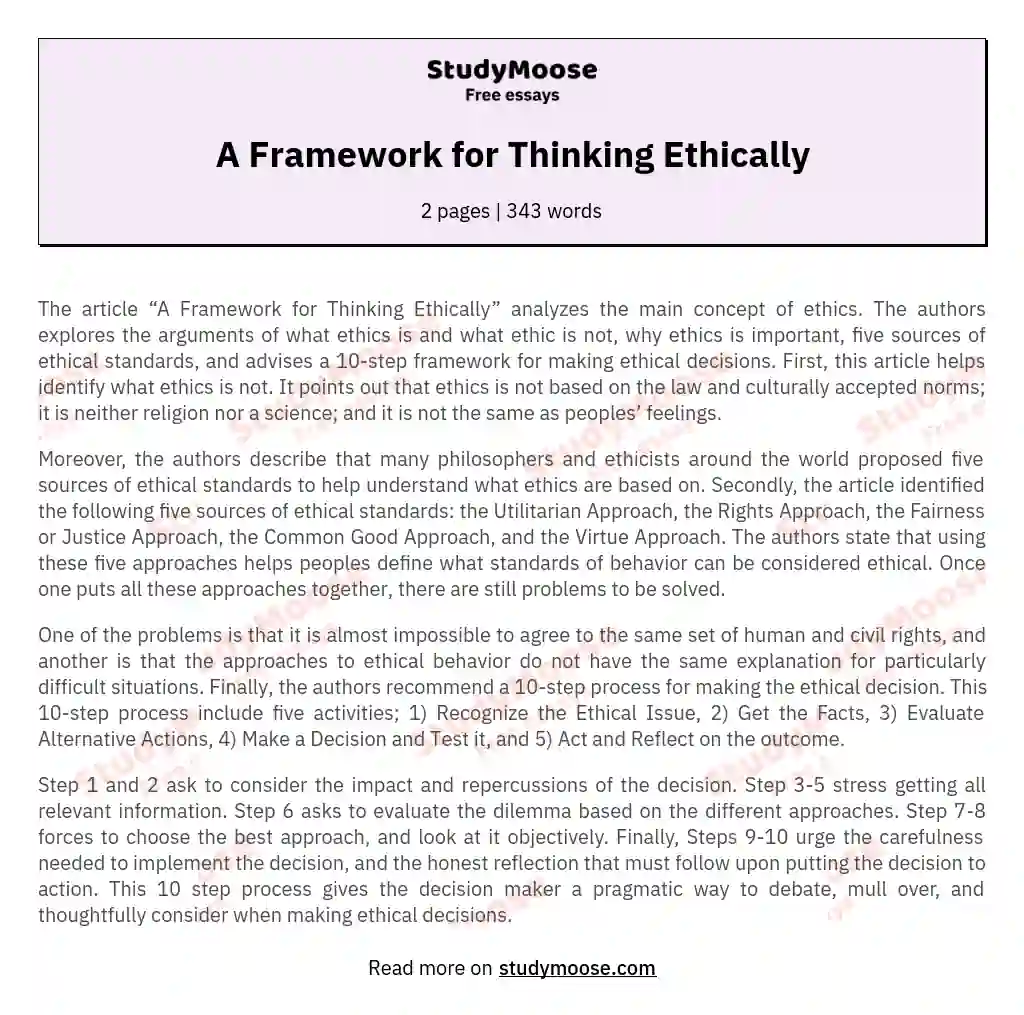 A Framework for Thinking Ethically essay