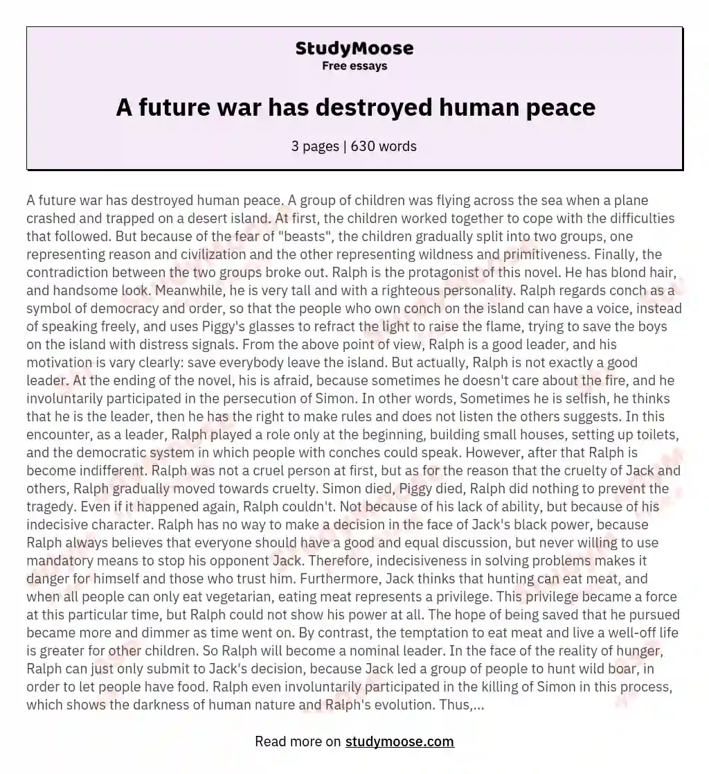 A future war has destroyed human peace essay