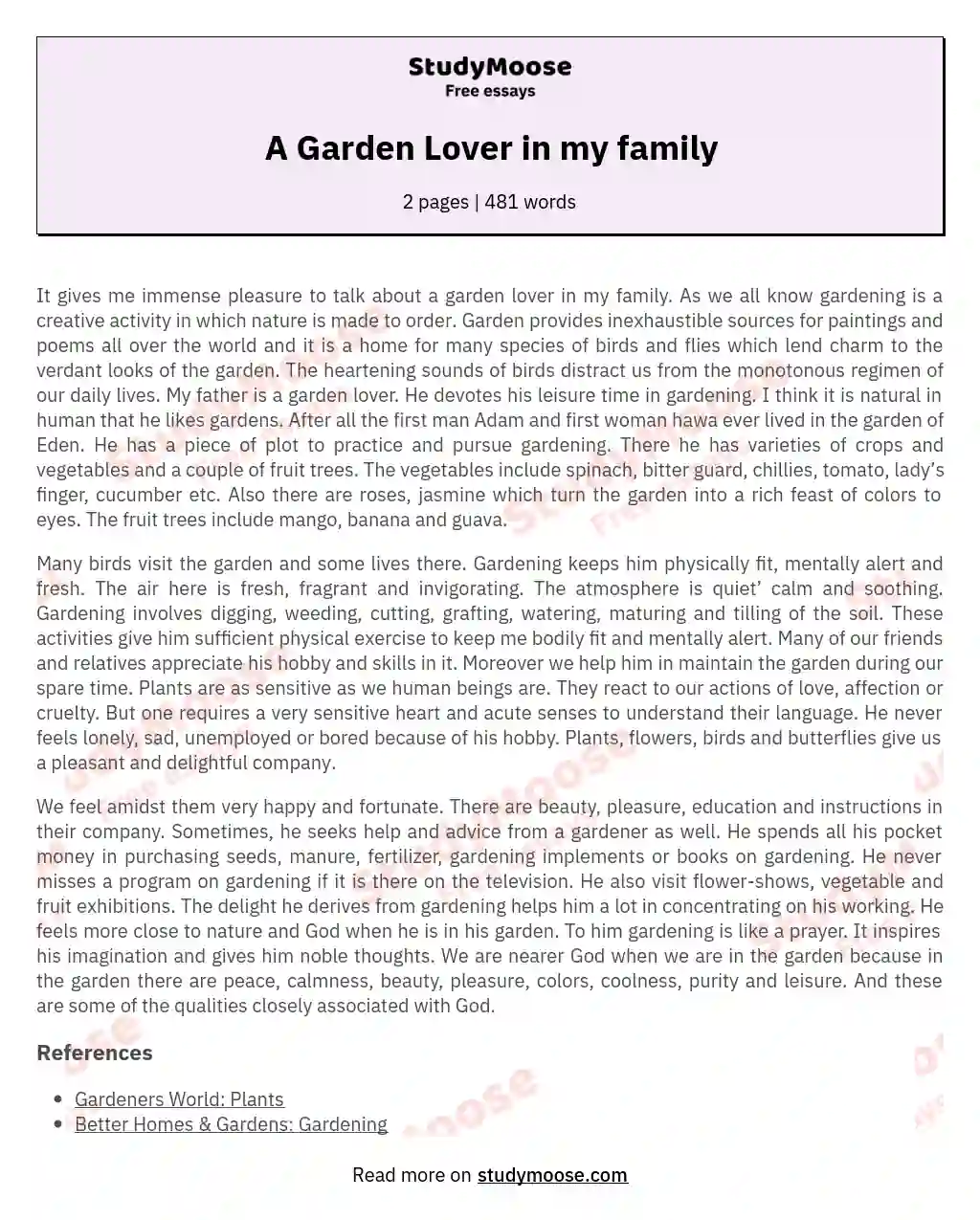 A Garden Lover in my family essay