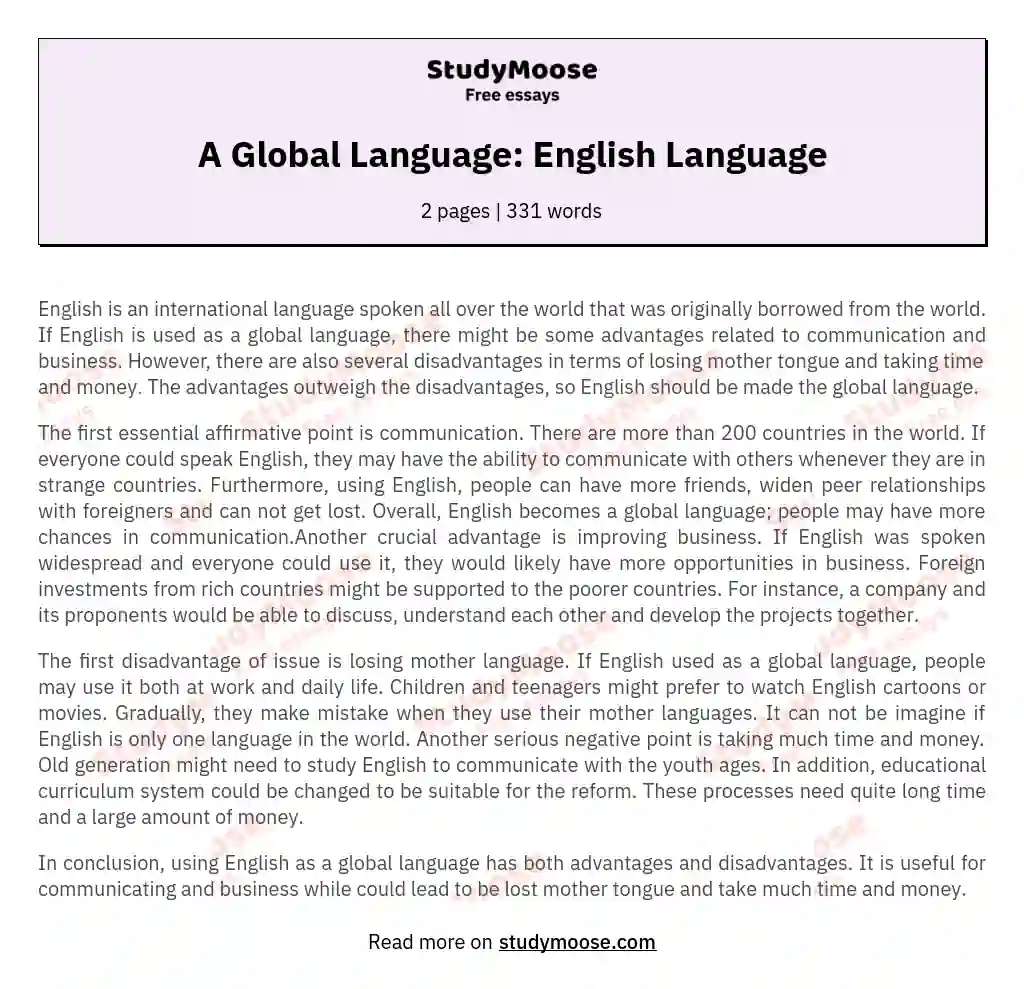 A Global Language: English Language essay
