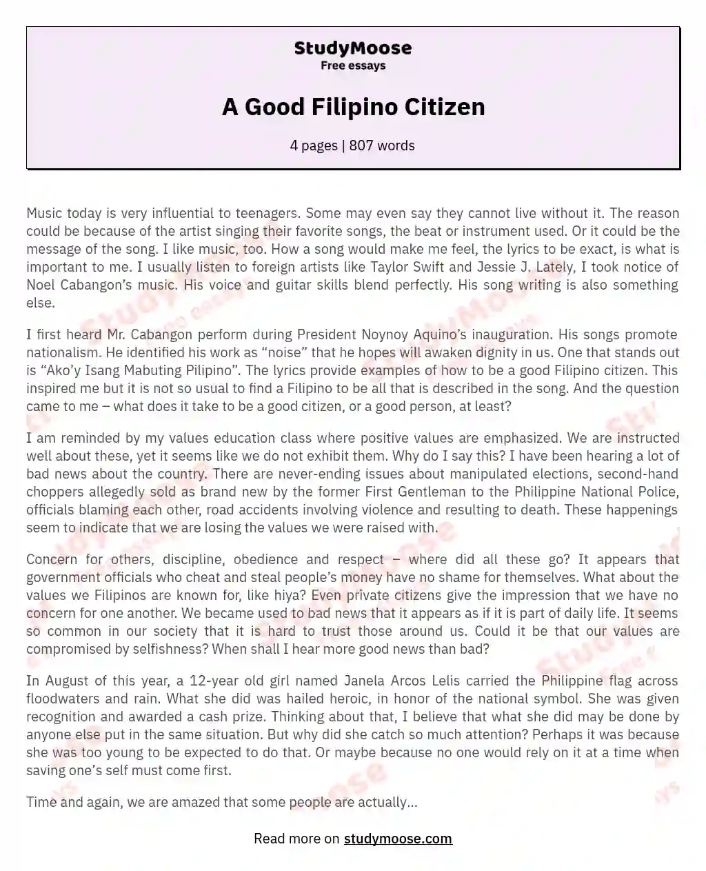 A Good Filipino Citizen essay