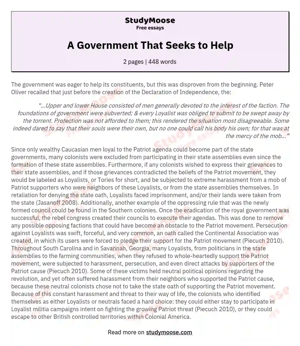A Government That Seeks to Help essay