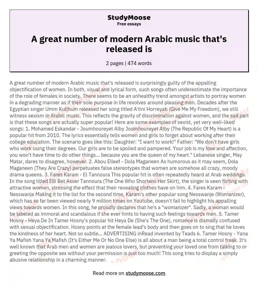 A great number of modern Arabic music that's released is essay