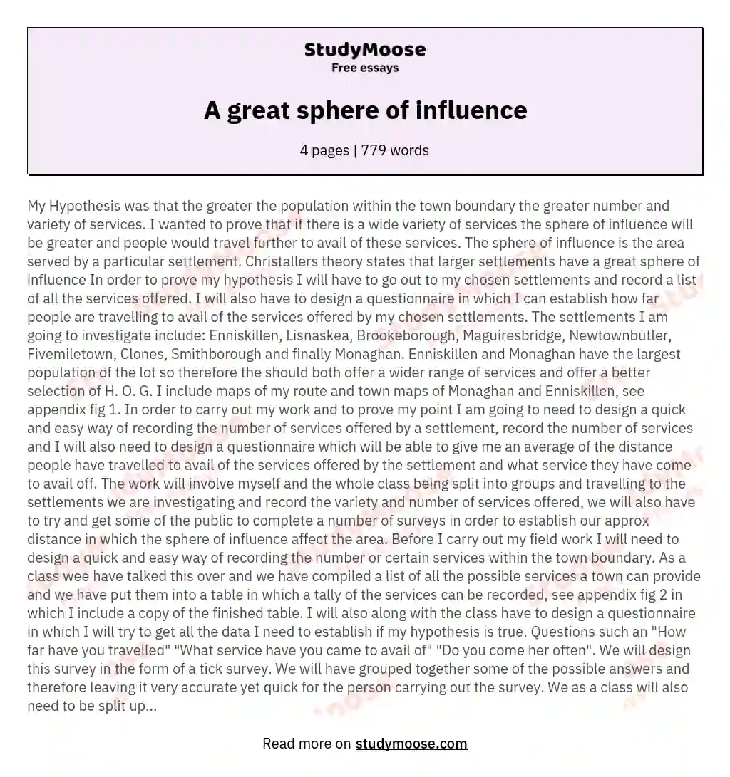 A great sphere of influence essay