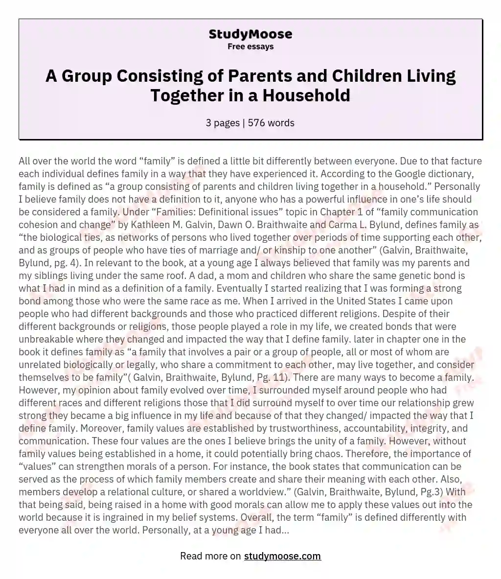 A Group Consisting of Parents and Children Living Together in a Household essay