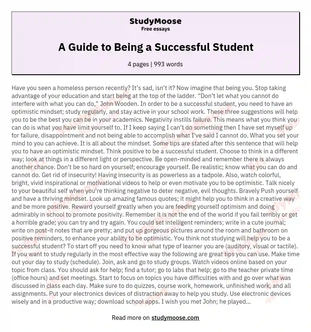 essay on being a successful college student