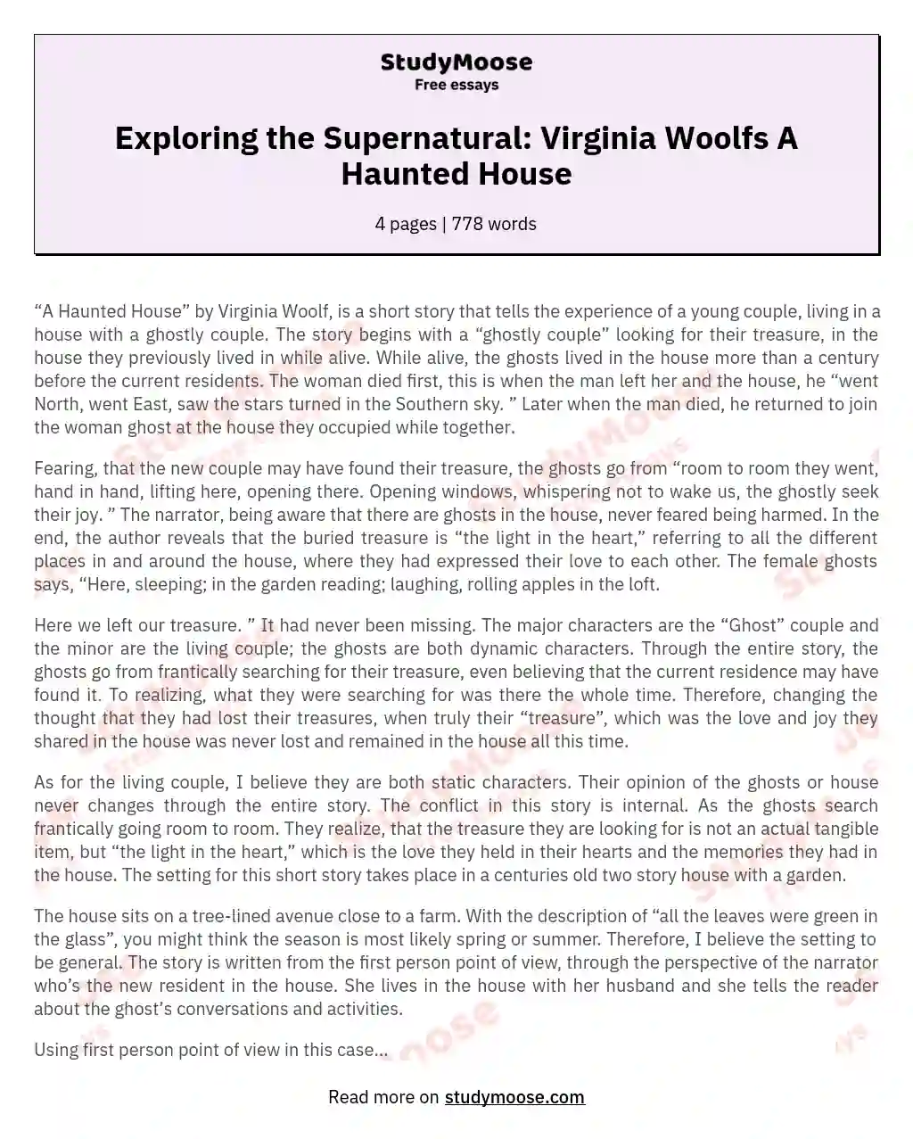 Exploring the Supernatural: Virginia Woolfs A Haunted House essay