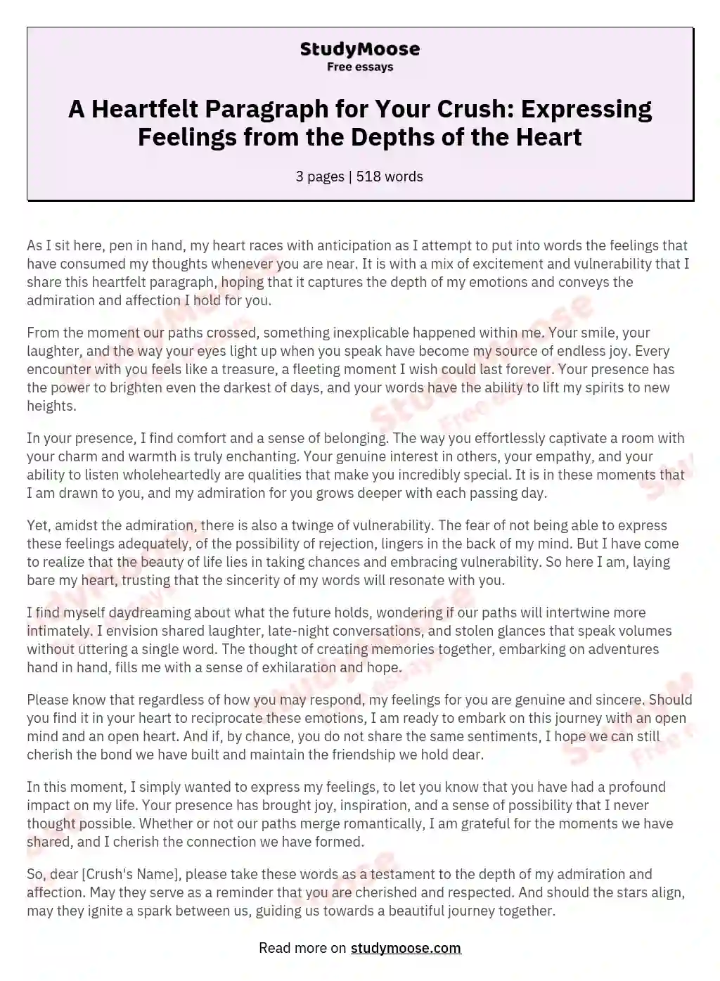 A Heartfelt Paragraph for Your Crush: Expressing Feelings from the Depths of the Heart essay