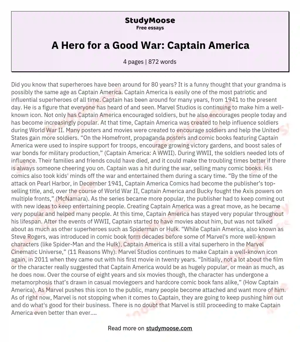A Hero for a Good War: Captain America essay