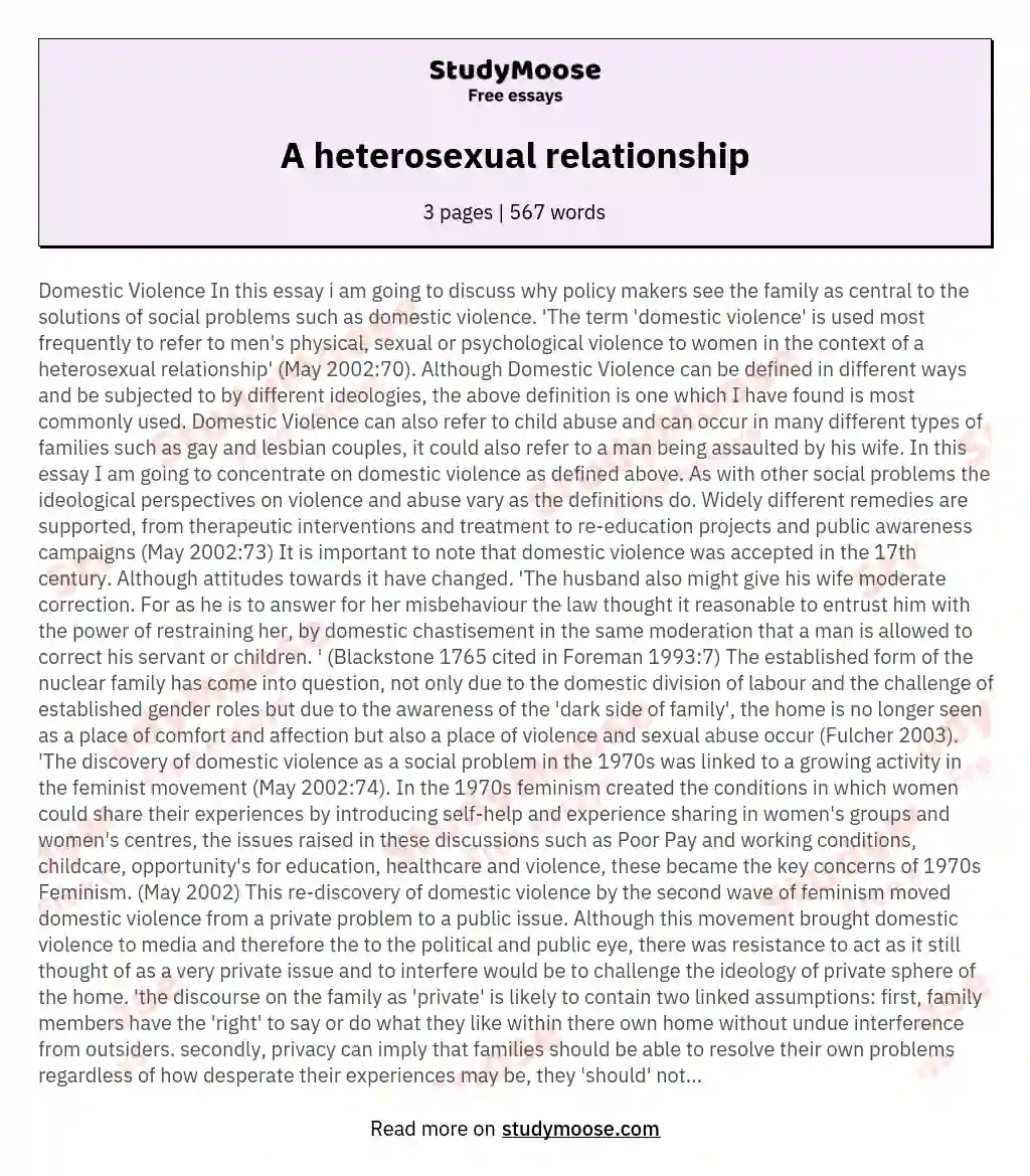 A heterosexual relationship essay