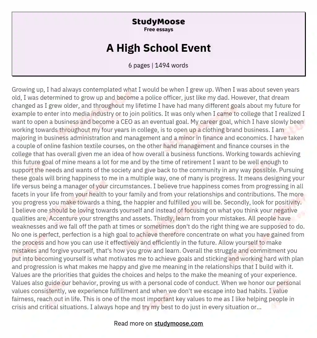 A High School Event essay