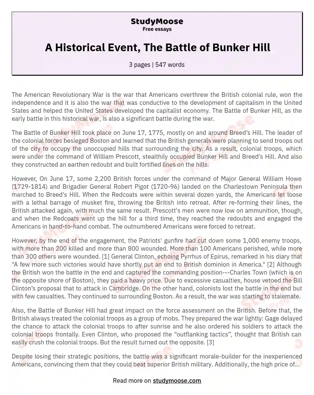 A Historical Event, The Battle of Bunker Hill