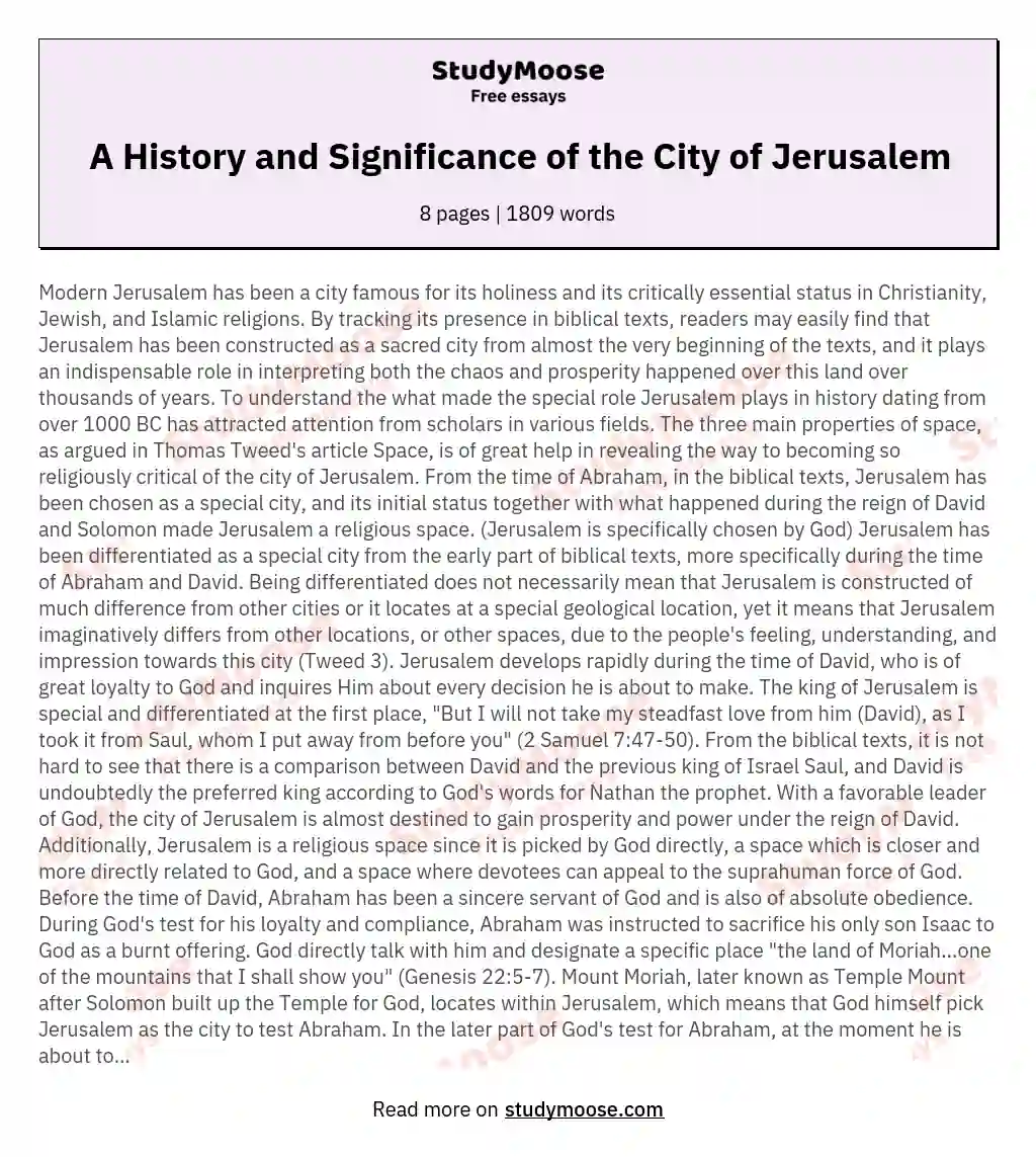 A History and Significance of the City of Jerusalem essay
