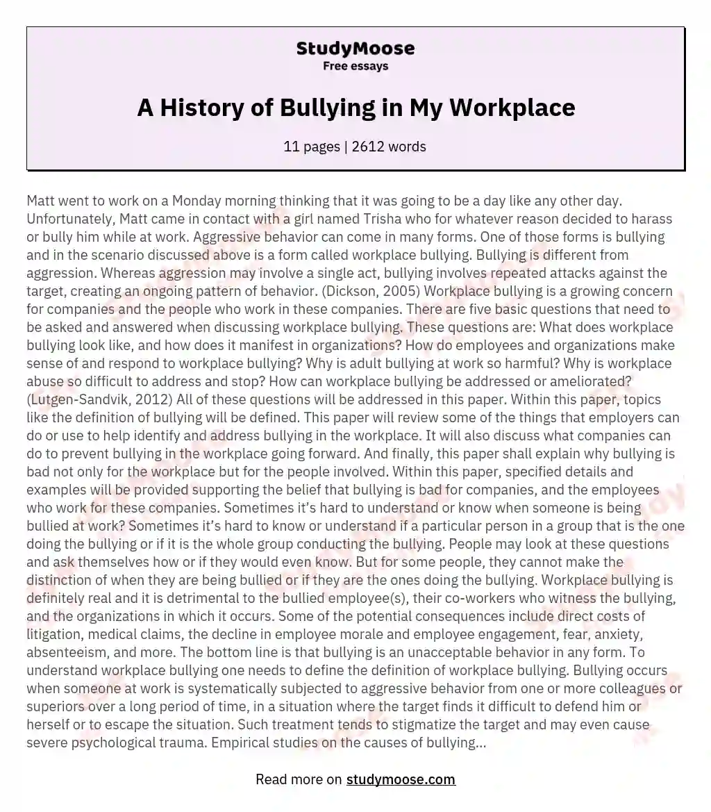 A History of Bullying in My Workplace