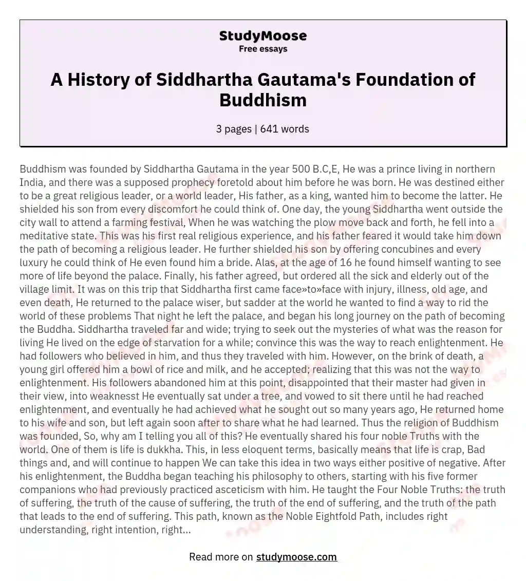 A History of Siddhartha Gautama's Foundation of Buddhism essay