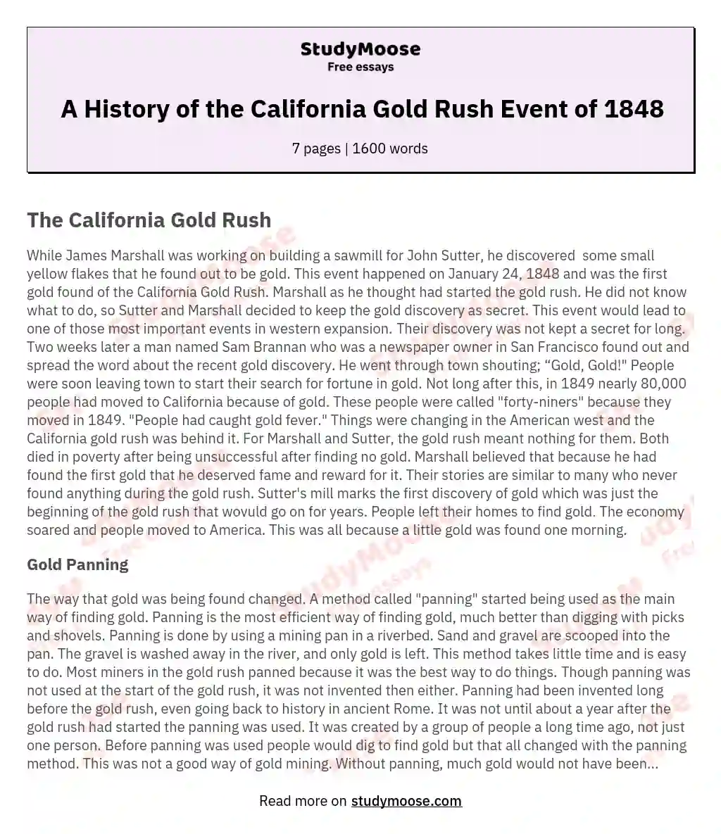 Impact of California Gold Rush on Western Expansion essay