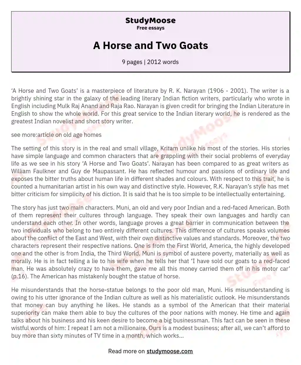 A Horse and Two Goats essay