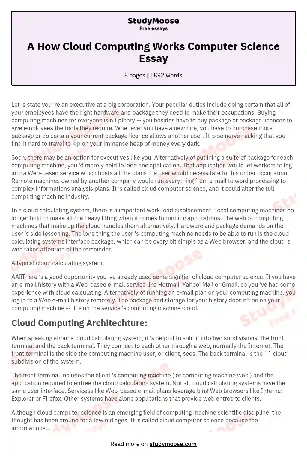 A How Cloud Computing Works Computer Science Essay essay
