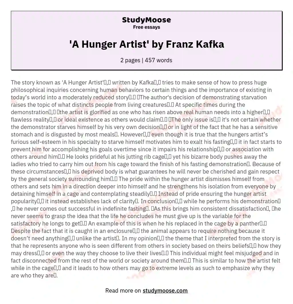 'A Hunger Artist' by Franz Kafka essay