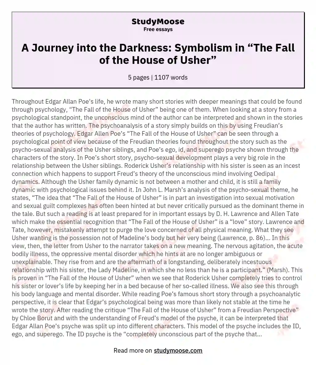 A Journey into the Darkness: Symbolism in “The Fall of the House of Usher”