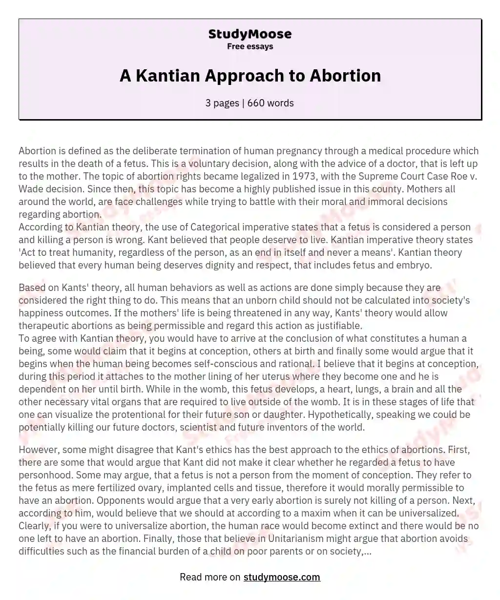 A Kantian Approach to Abortion