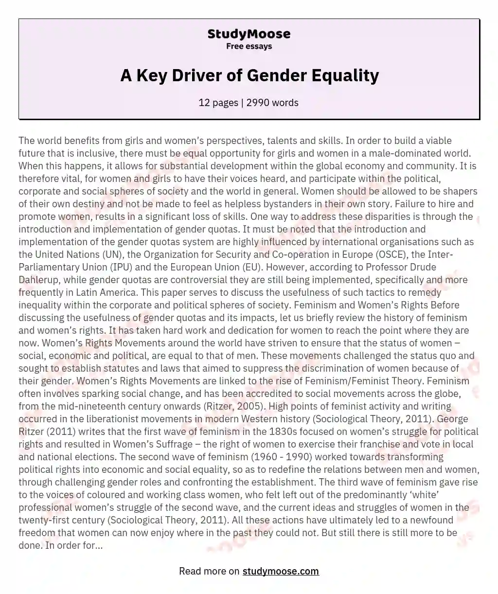 A Key Driver of Gender Equality essay