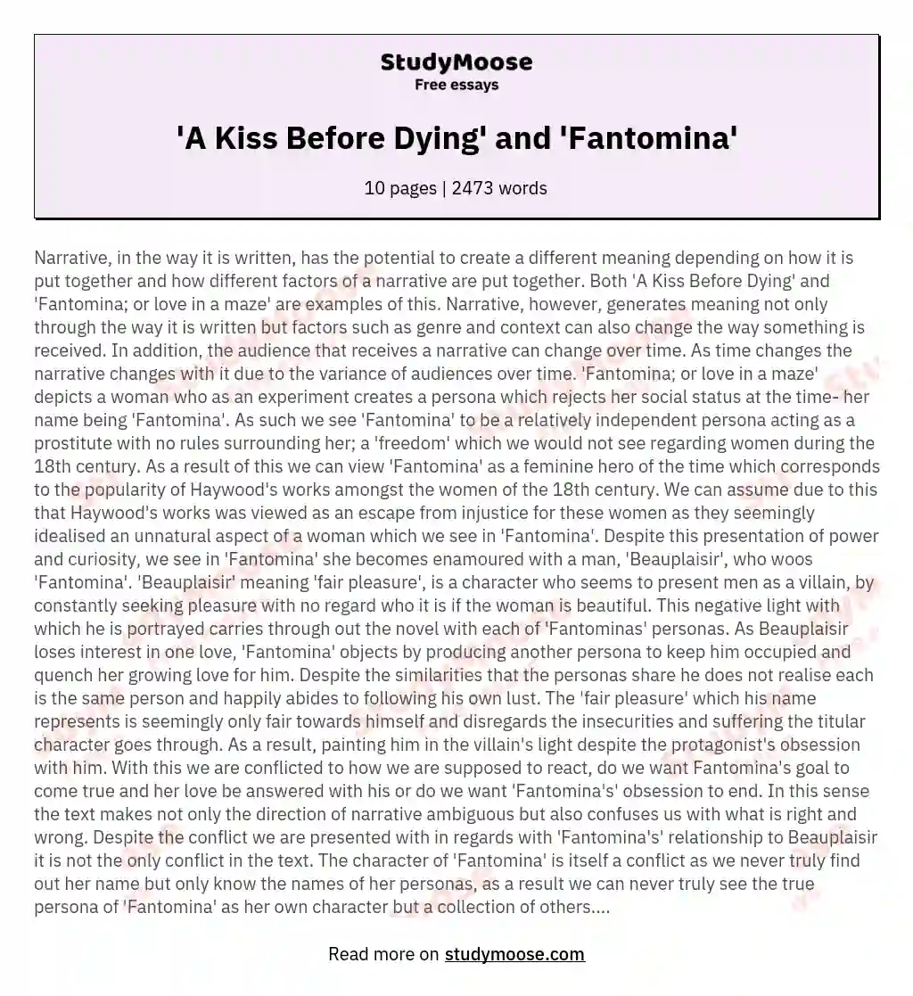 'A Kiss Before Dying' and 'Fantomina'