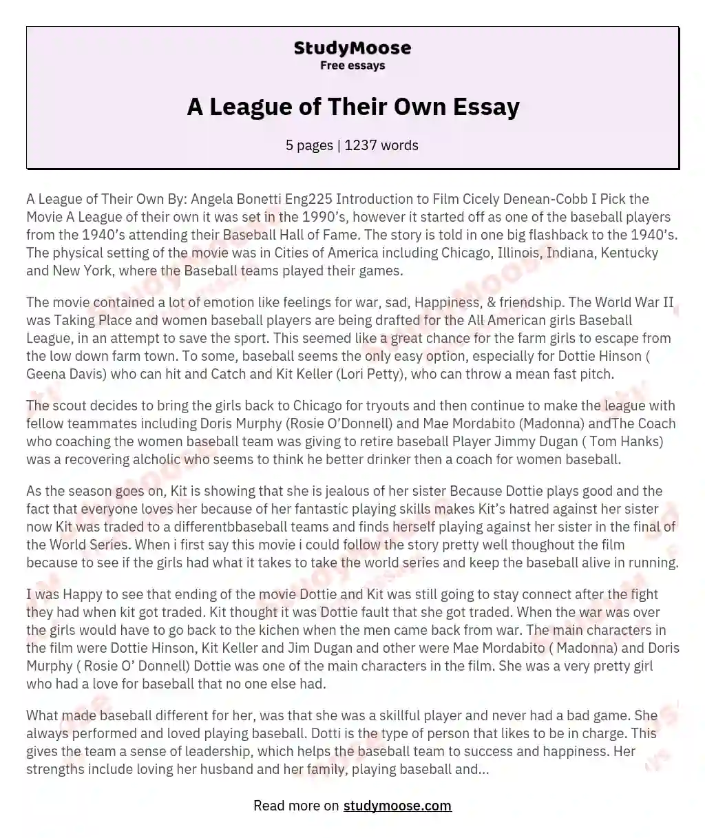 A League of Their Own Essay essay