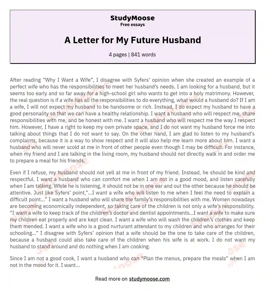 A Letter for My Future Husband essay