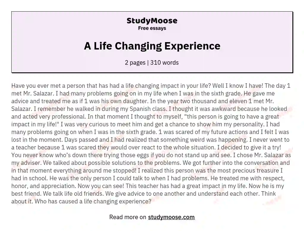 A Life Changing Experience essay