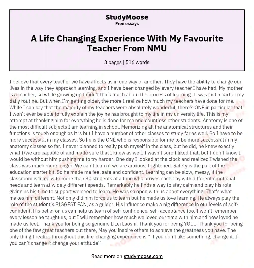 A Life Changing Experience With My Favourite Teacher From NMU