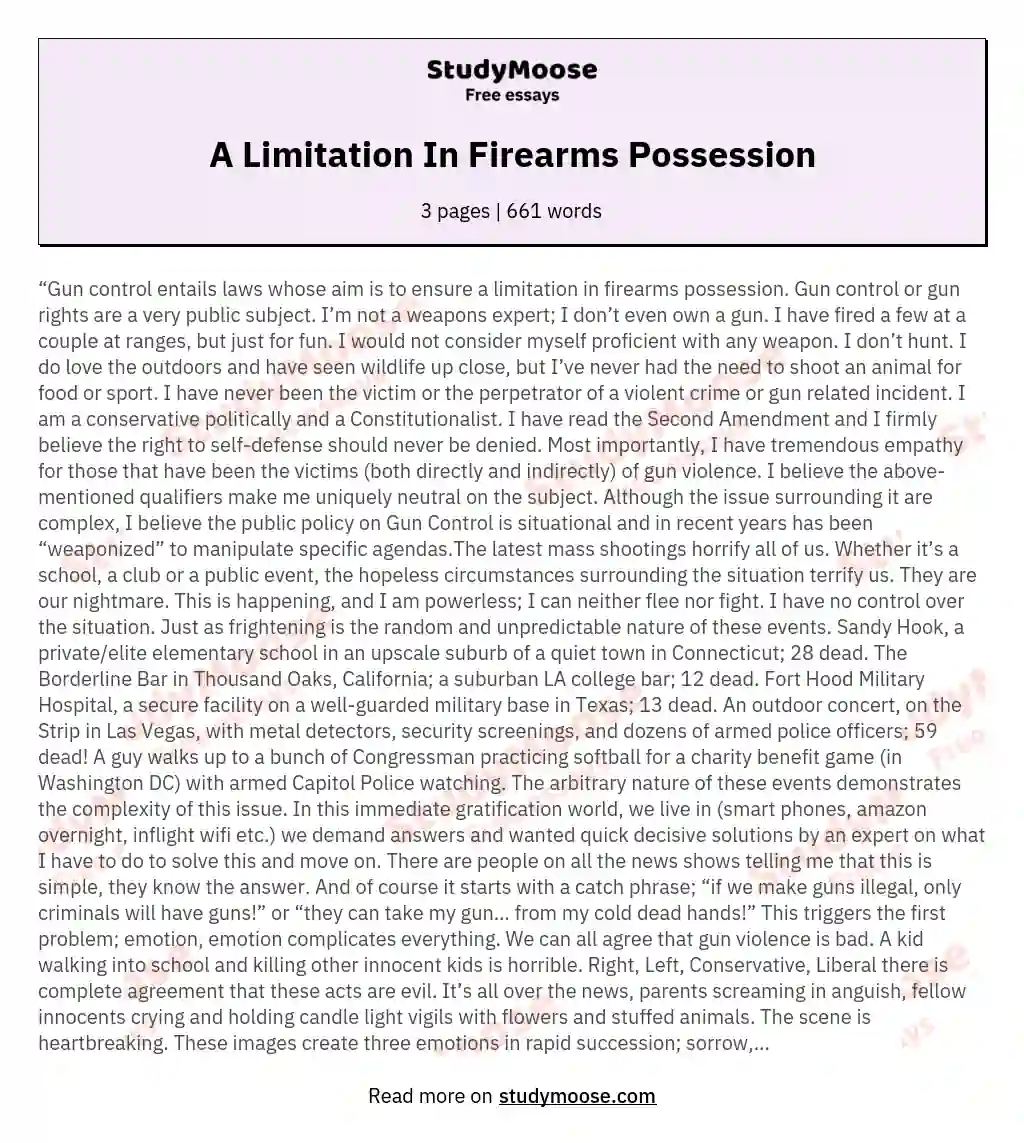 A Limitation In Firearms Possession essay