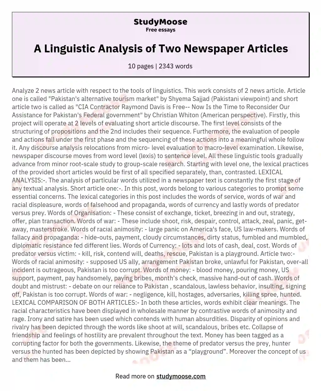 A Linguistic Analysis of Two Newspaper Articles