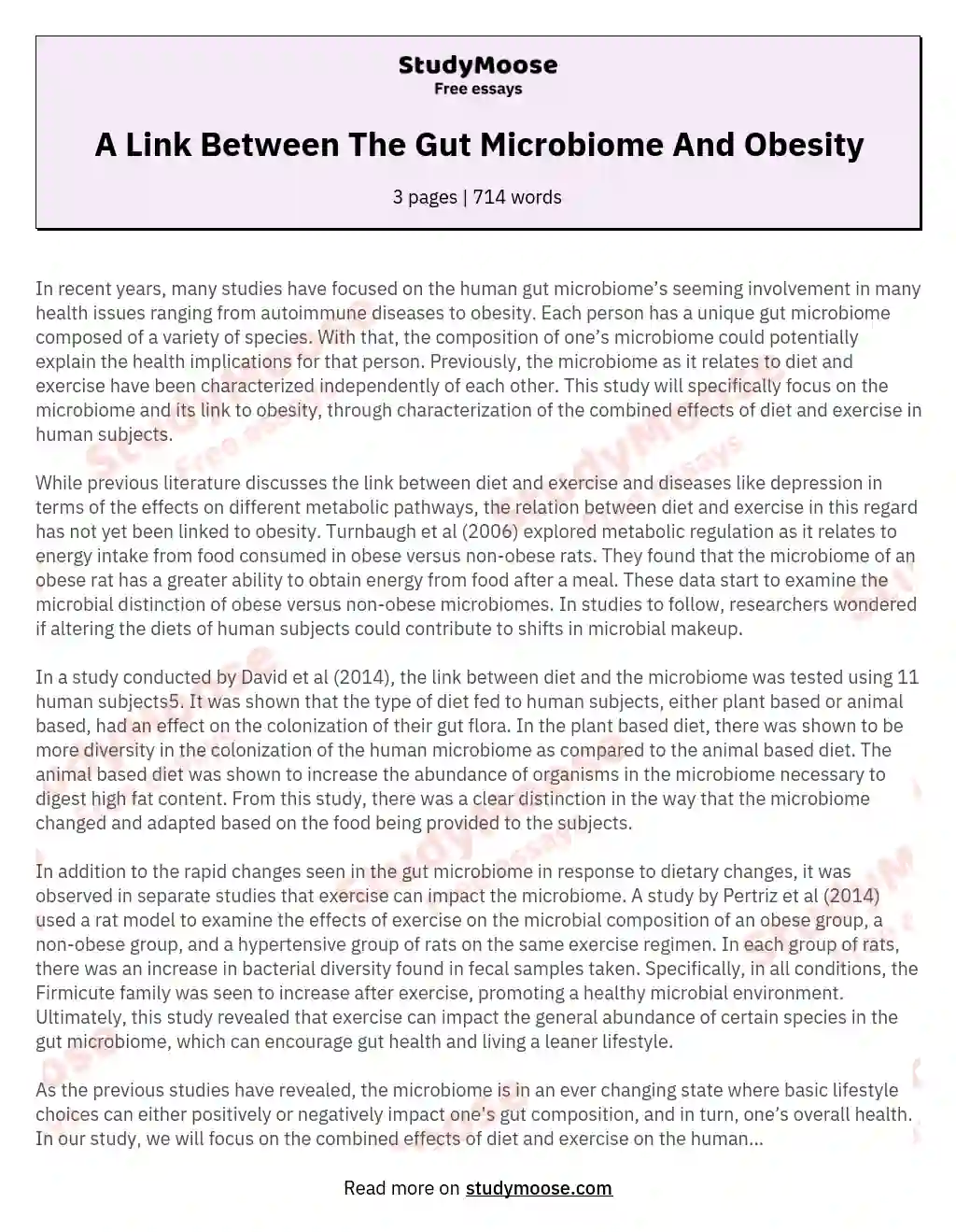 A Link Between The Gut Microbiome And Obesity essay