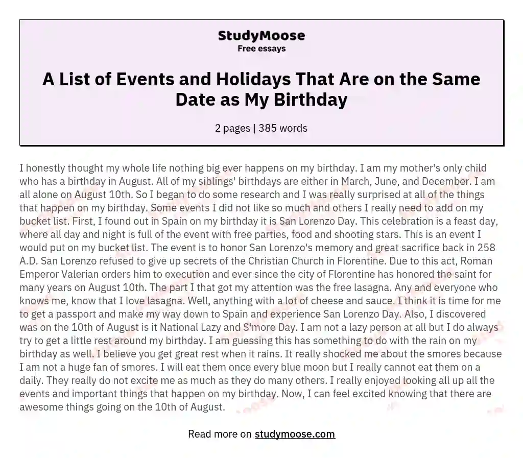 A List of Events and Holidays That Are on the Same Date as My Birthday essay