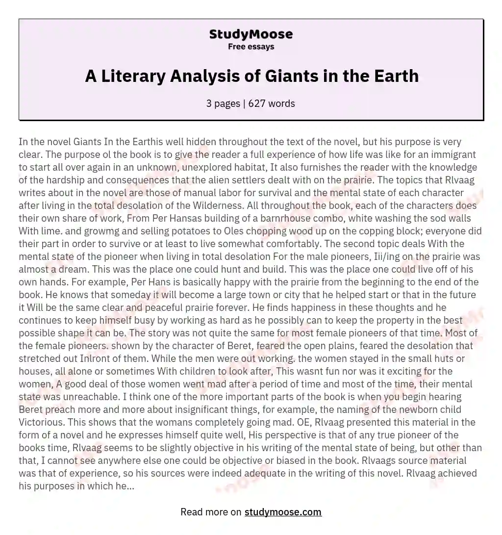 A Literary Analysis of Giants in the Earth essay