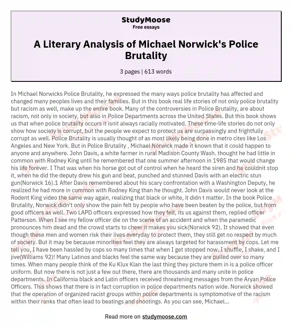 A Literary Analysis of Michael Norwick's Police Brutality essay