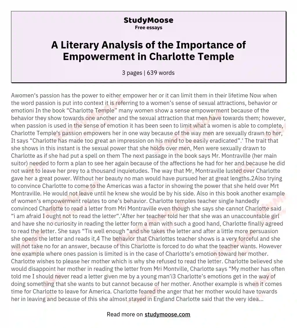 A Literary Analysis of the Importance of Empowerment in Charlotte Temple essay
