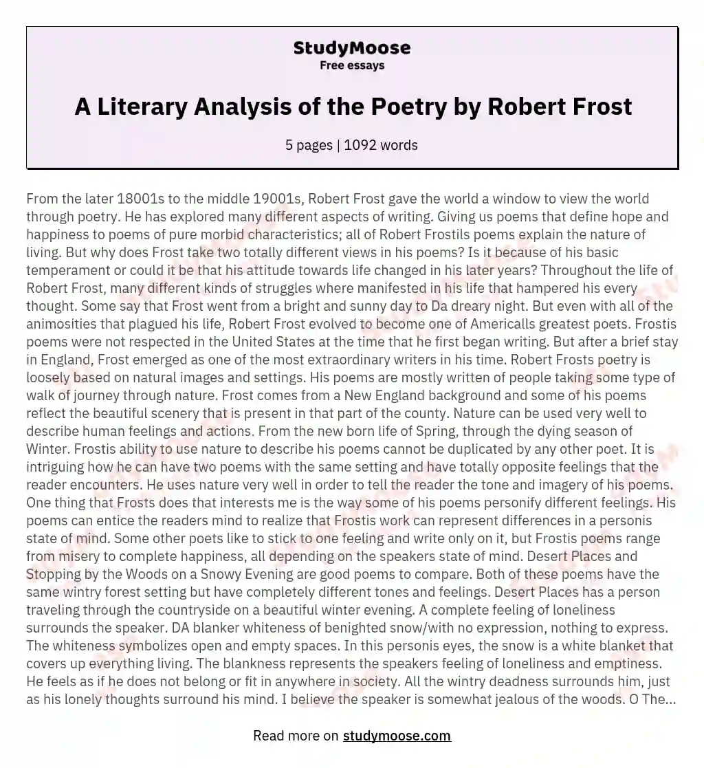 A Literary Analysis of the Poetry by Robert Frost essay