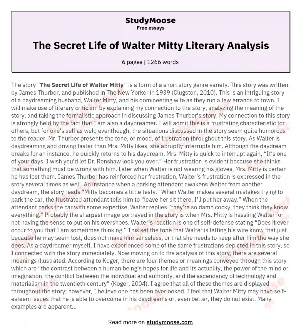 The Secret Life of Walter Mitty Literary Analysis