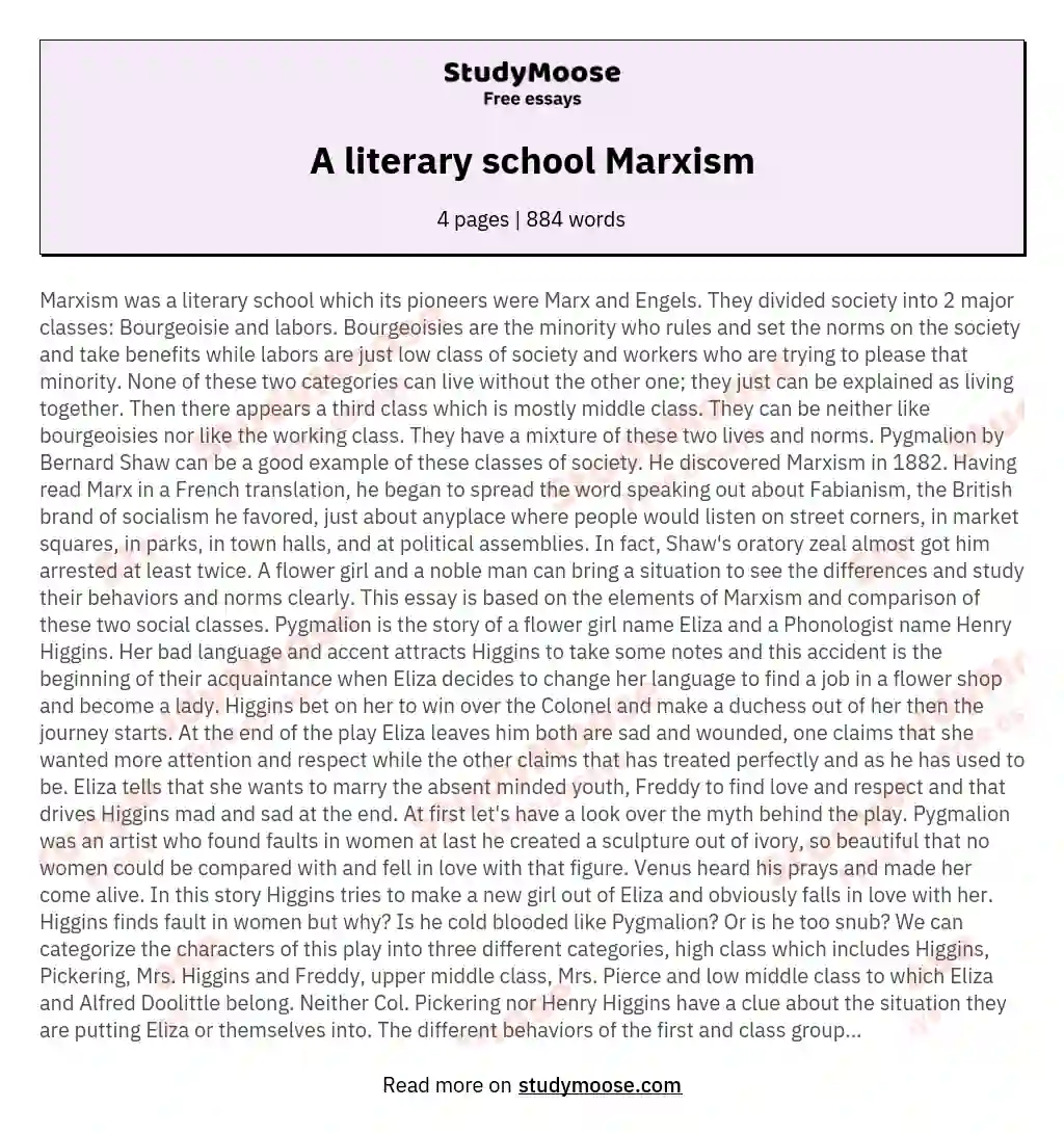 A literary school Marxism essay
