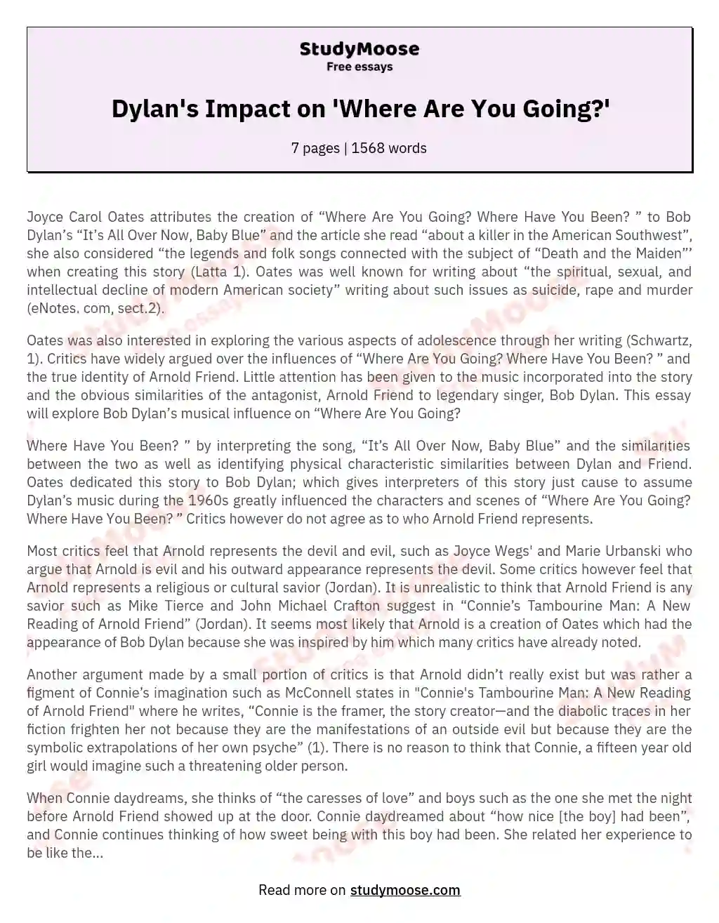 Dylan's Impact on 'Where Are You Going?' essay