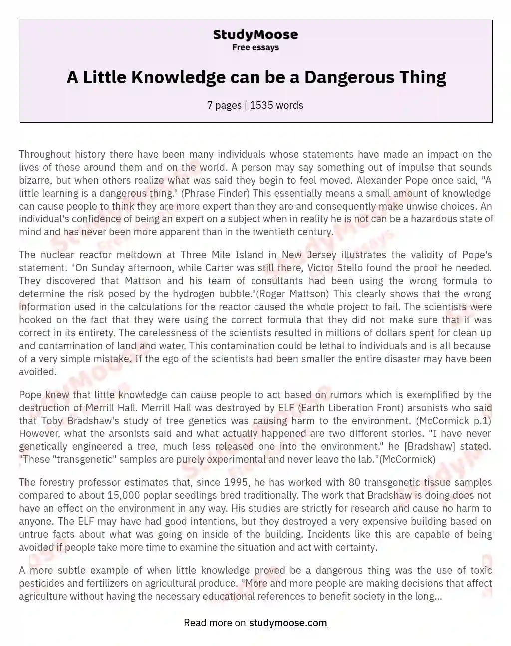 A Little Knowledge can be a Dangerous Thing essay