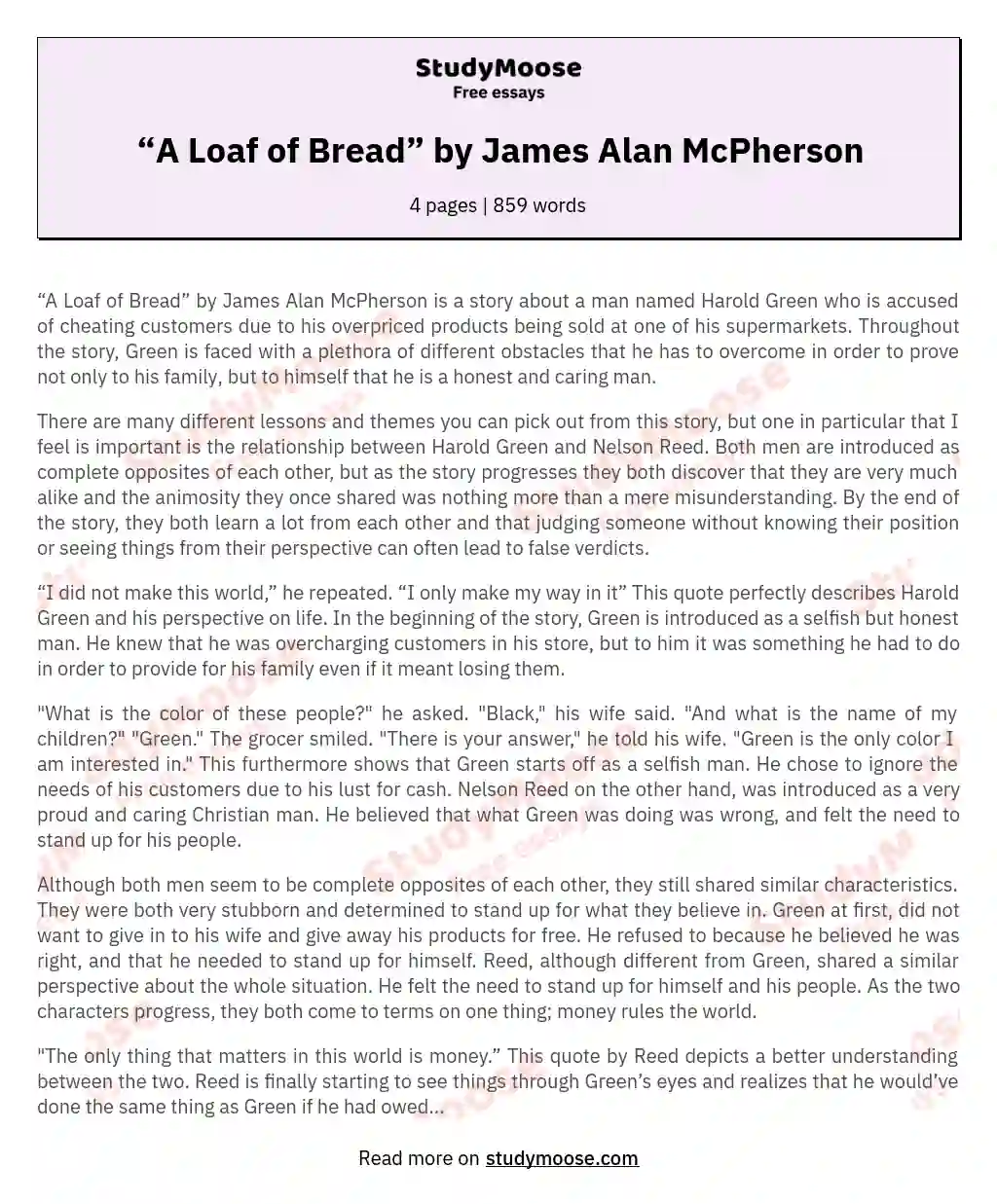 “A Loaf of Bread” by James Alan McPherson
