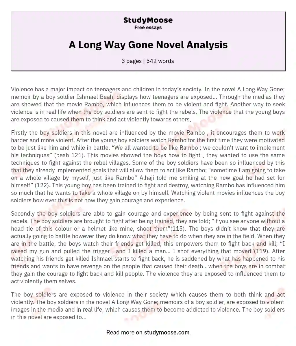 A Long Way Gone Novel Analysis