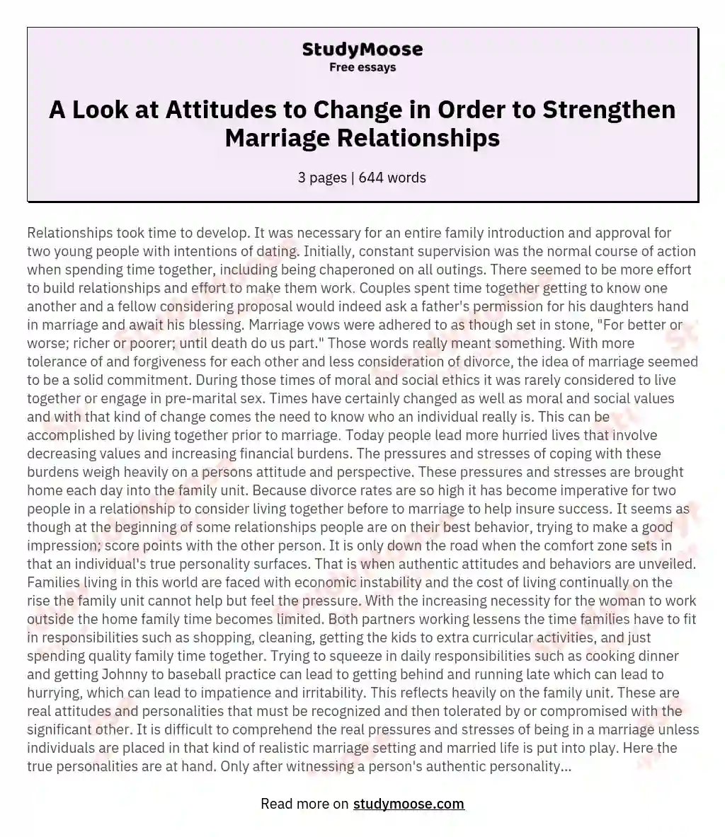 A Look at Attitudes to Change in Order to Strengthen Marriage Relationships essay